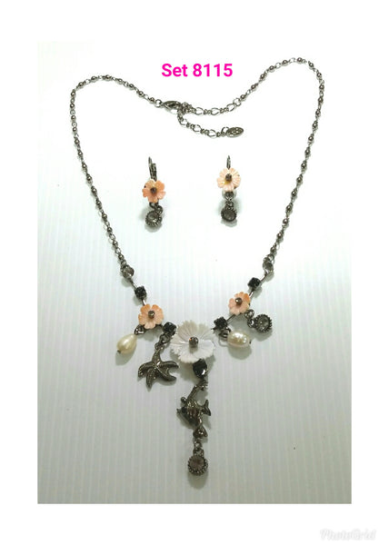 Exquisite Oxidized Necklace & Pierce Hook Earrings Set - 8115