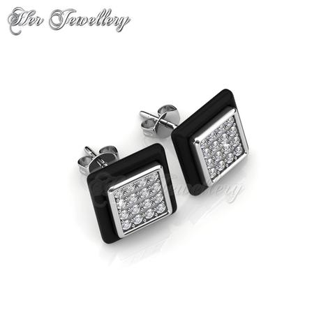 Square Ceramic Earrings (Black) - Crystals from Swarovski®